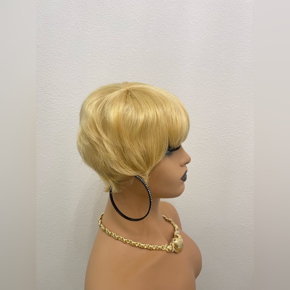 #613 Blonde Human Hair Short Pixie Cut Wig, Full Machine Made, None Lace (All We - Picture 5 of 10